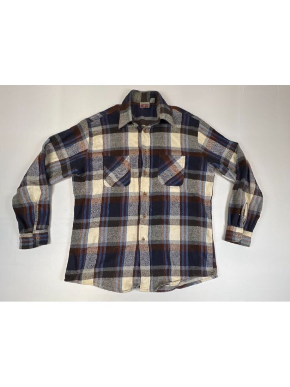 Vintage Big Mac Men's Large Blue Brown Plaid 100% Cotton Flannel Shirt
